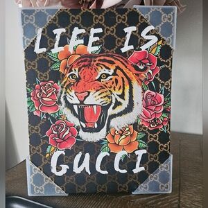 Gucci Black Tiger and Rose Graphic Canvas Print